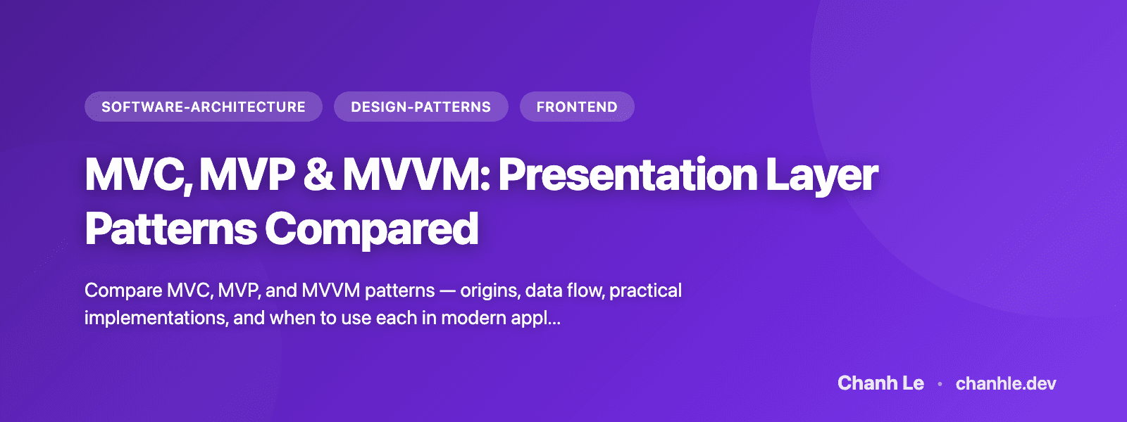 MVC, MVP & MVVM: Presentation Layer Patterns Compared | Chanh Le